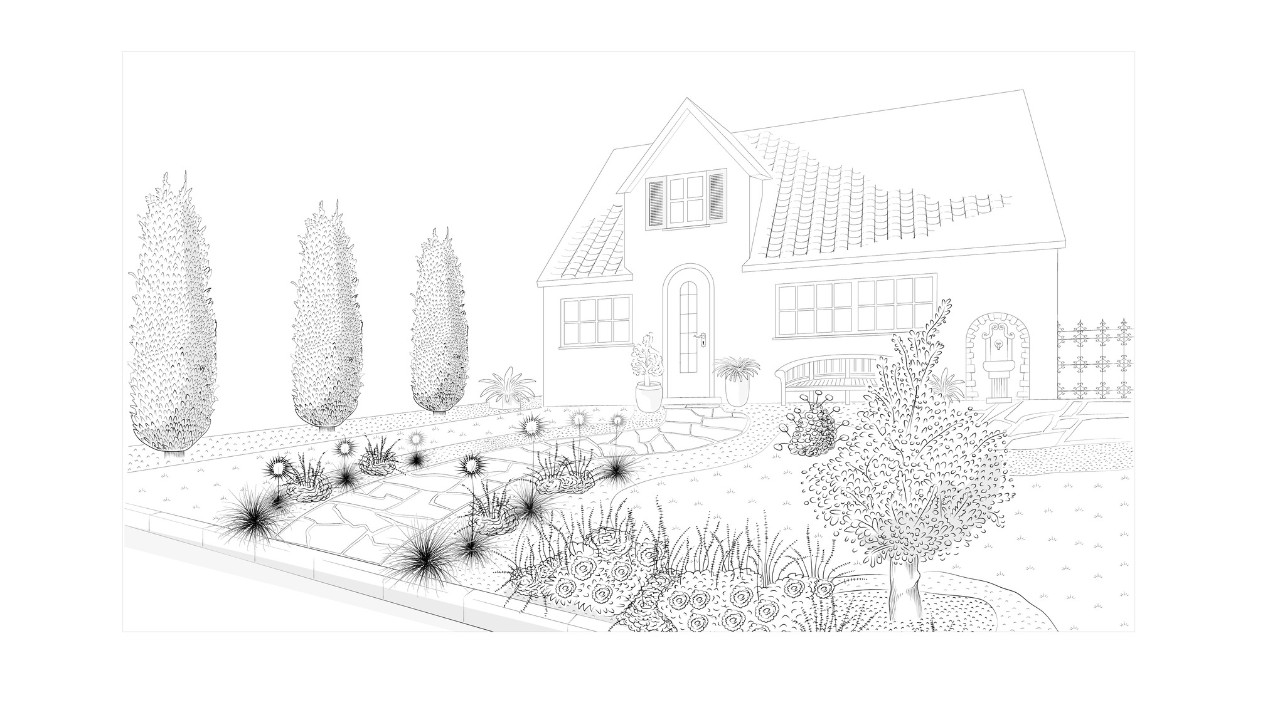 Illustration d’un paysagiste d'un jardin méditerranéen attrayant