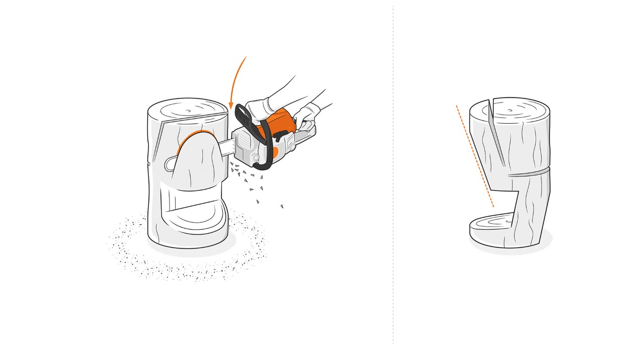 Illustration: Le dossier de la chaise en bois est découpé avec une tronçonneuse STIHL